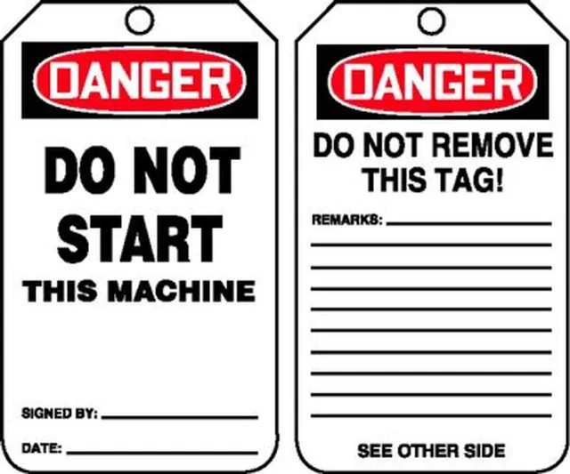 Safety Tags, DANGER DO NOT START THIS MACHINE, 5.75in x 3.25in, RP-Plastic, 5PK