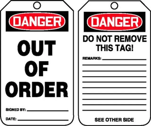 Accuform MDT231PTM OSHA Danger Safety Tag: Out of Order
