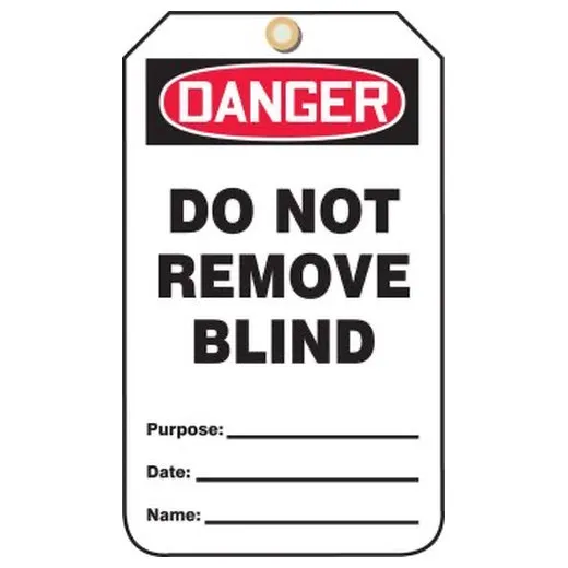 Accuform MDT243CTP 8-1/2"" x 3-7/8"" OSHA Danger Safety Tag: Do Not Remove Blind, PF-Cardstock