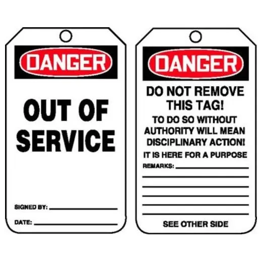 Accuform MDT246PTK 8-1/2"" x 3-7/8"" OSHA Danger Safety Tag: Out Of Service, RP-Plastic