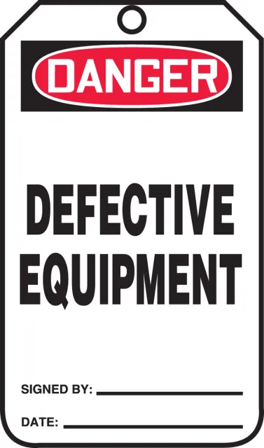 Safety Tags, DANGER DEFECTIVE EQUIPMENT, 8.5inx 3.875in, RP-Plastic, 25PK