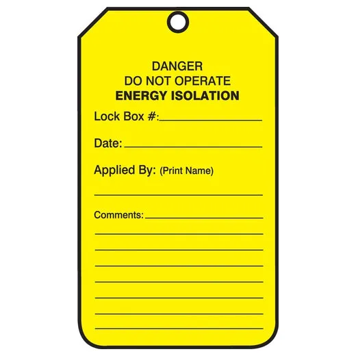 Accuform MDT401PTP Energy Isolation Tag: Danger - Do Not Operate - Energy Isolation - Lock Box - Date - Applied By