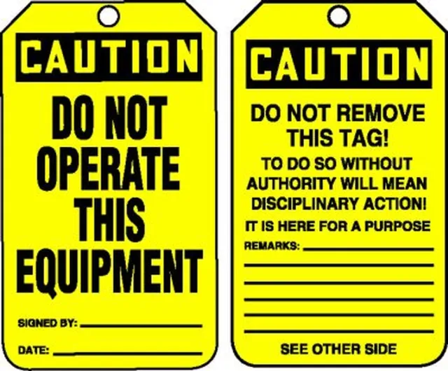 Accuform MDT606LTM OSHA Caution Safety Tag: Do Not Operate This Equipment