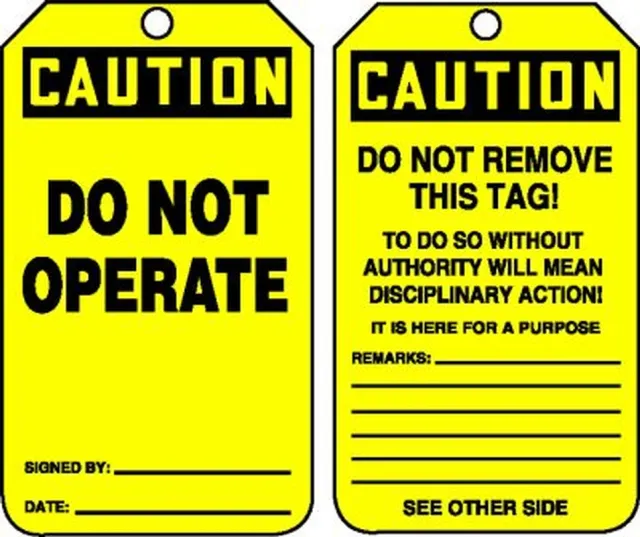 Accuform MDT610PTM OSHA Caution Safety Tag: Do Not Operate