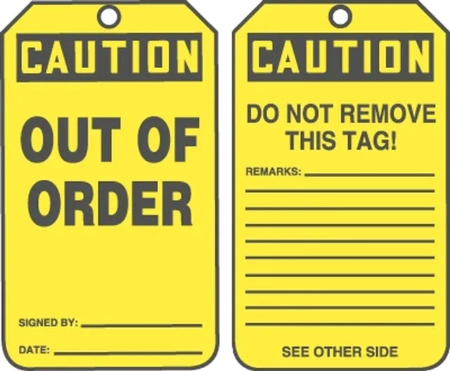 Accuform MDT619LTP OSHA Caution Safety Tag: Out of Order