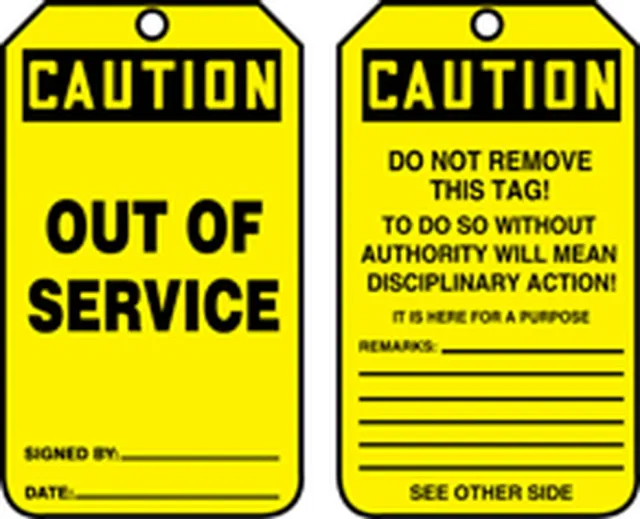 Accuform MDT641PTM OSHA Caution Safety Tag: Out of Service