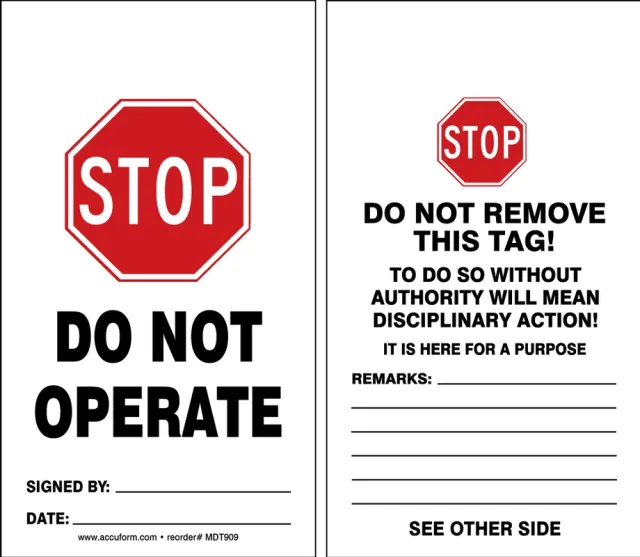 Safety Tags, STOP DO NOT OPERATE, 5.75in x 3.25in, RP-Plastic, 5PK