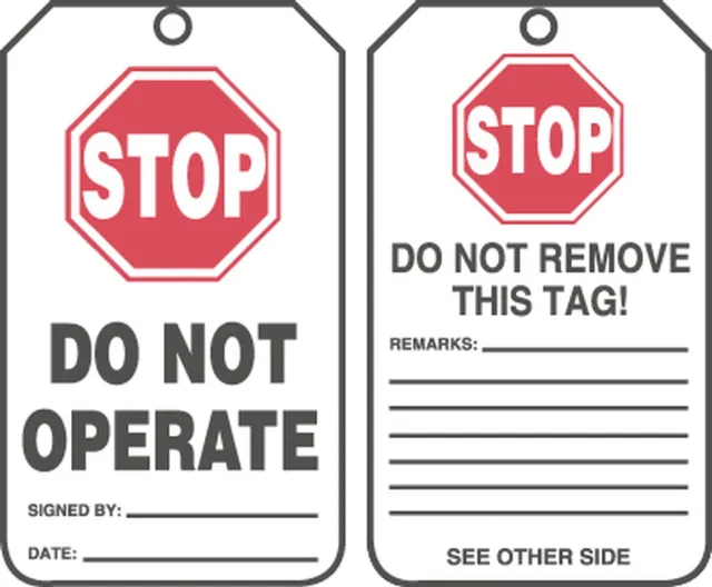 Safety Tags, STOP DO NOT OPERATE, 5.75in x 3.25in, RP-Plastic, 25PK