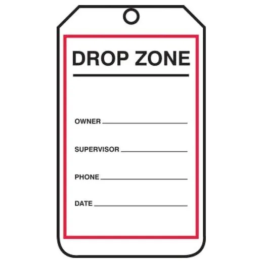 Accuform MDZT001PTP 6"" x 24"" Safety Tag: Drop Zone - Exclusion, RP-Plastic