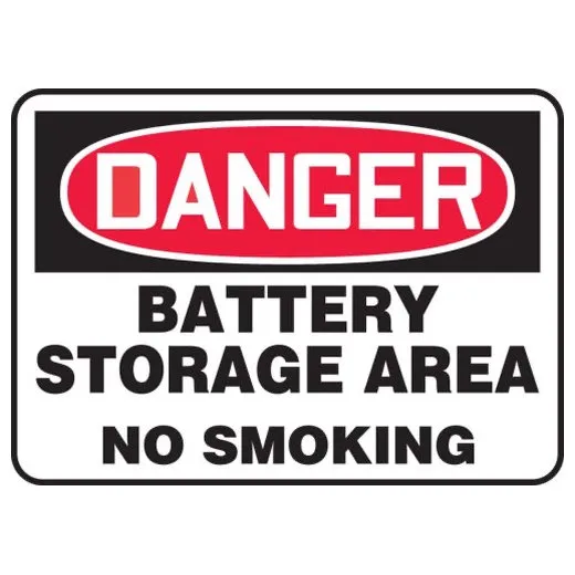 Accuform MELC144VP 14"" x 20"" OSHA Danger Safety Sign: Battery Storage Area No Smoking, Plastic