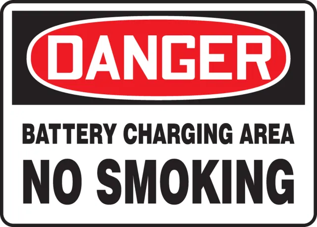 Accuform MELC191XP OSHA Danger Smoking Control Sign: Battery Charging Area