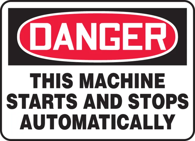 MEQM150VP Safety Sign, DANGER THIS MACHINE STARTS AND STOPS AUTOMATICALLY, 7 X 10, Plastic