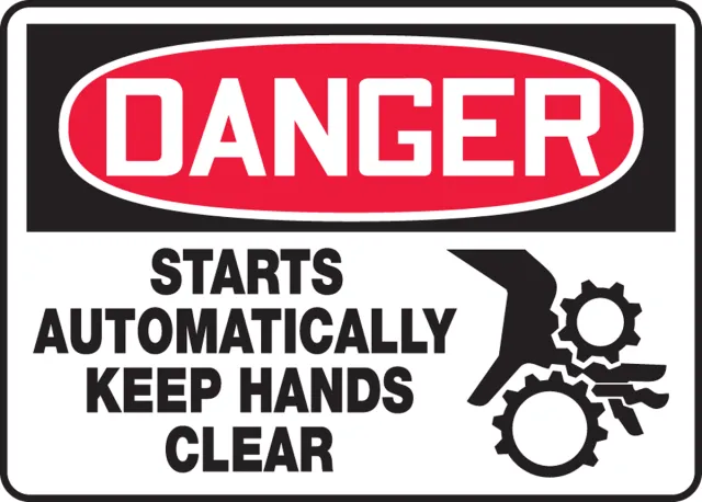 Accuform MEQM231VA OSHA Danger Safety Sign - Starts Automatically Keep Hands Clear