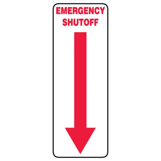 Accuform MEQM518VS Safety Sign: Emergency Shut-off (Down Arrow)