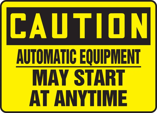 Accuform MEQM603XT OSHA Caution Safety Sign: Automatic Equipment - May Start At Anytime