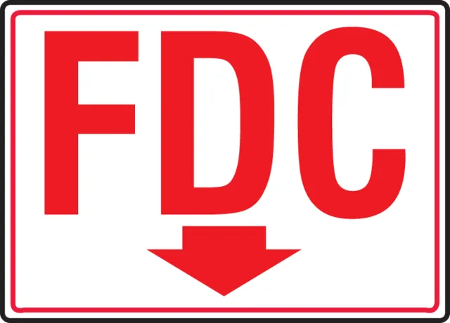 Accuform MEXG543RV FDC Sign: FDC (Red On White With Arrow)