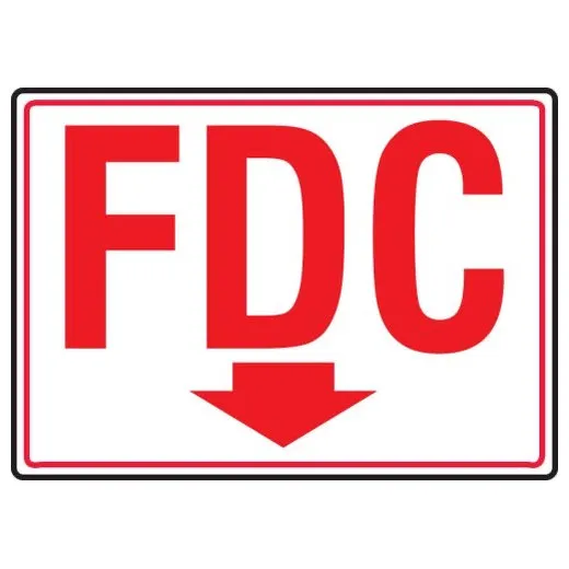 Accuform MEXG544RL 10"" x 14"" FDC Sign: FDC (Red On White With Arrow), Reflective Dura-Aluminum