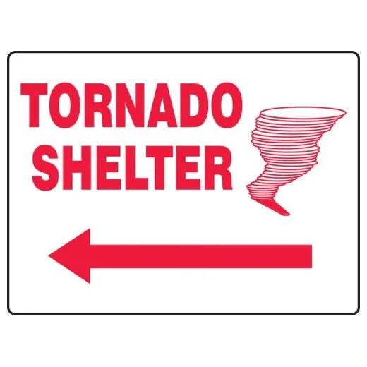 Accuform MFEX519VP 18"" x 24"" Safety Sign: Tornado Shelter (Graphic And Left Arrow), Plastic