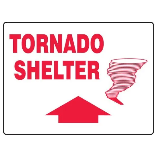 Accuform MFEX521VS 18"" x 24"" Safety Sign: Tornado Shelter (Graphic And Up Arrow), Adhesive Vinyl