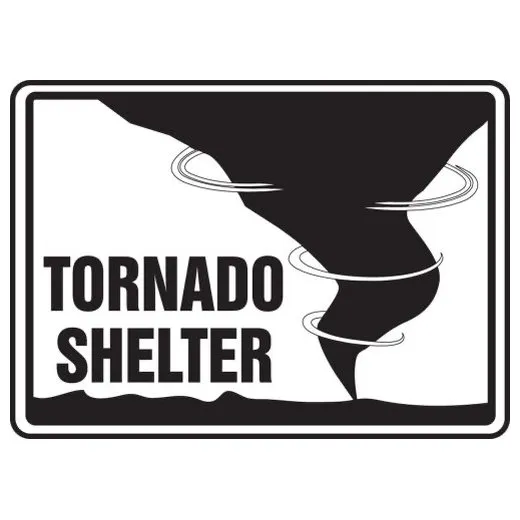 Accuform MFEX528VS 10"" x 14"" Safety Sign: Tornado Shelter (Graphic), Adhesive Vinyl