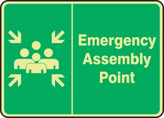 Accuform MFEX940GF Glow-In-The-Dark Safety Sign: Emergency Assembly Point