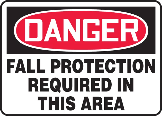 Accuform MFPR108XP OSHA Danger Safety Sign: Fall Protection Required In This Area