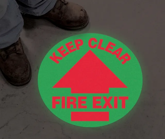 Accuform MFS762 Glow-In-The-Dark Slip-Gard Floor Signs: Keep Clear - Fire Exit