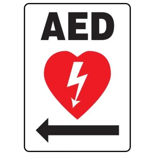 Accuform MFSD418XL 14"" x 10"" Safety Sign: AED (Automated External Defibrillator Left Arrow), Aluma-Lite