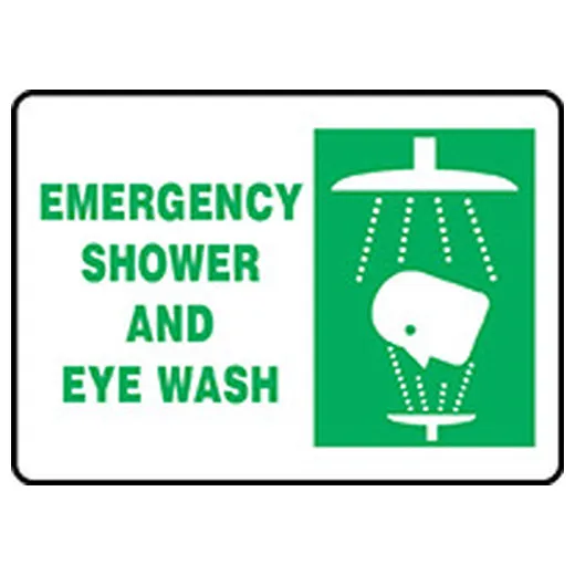 Accuform MFSR528XV 7"" x 10"" First Aid Safety Sign: Emergency Shower and Eye Wash Adhesive Dura-Vinyl