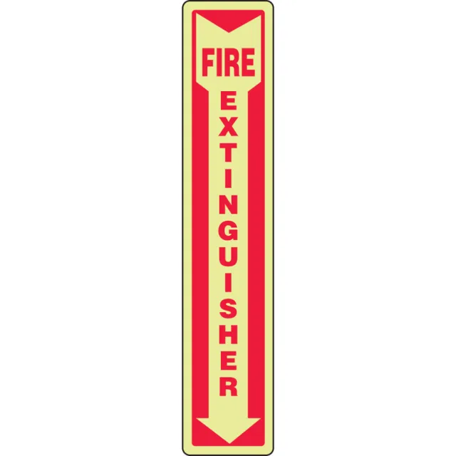Accuform MFXG551GP Glow-In-The-Dark Safety Sign: Fire Extinguisher (Down Arrow)
