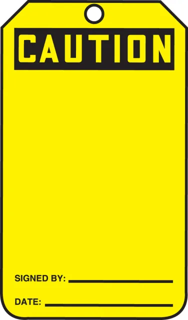Safety Tags, CAUTION Blank, 5.75in x 3.25in, HS-Laminate, 5PK