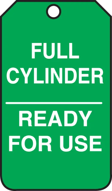 Safety Tags, CYLINDER STATUS FULL CYLINDER READY FOR USE, 5.75in x 3.25in, RP-Plastic, 5PK