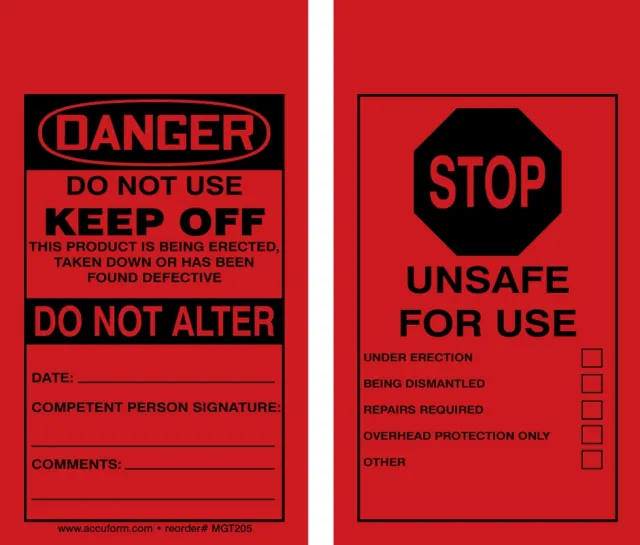 Accuform MGT205PTM Scaffold Danger Status Tag: Do Not Use - Keep Off - This Product Is Being Erected