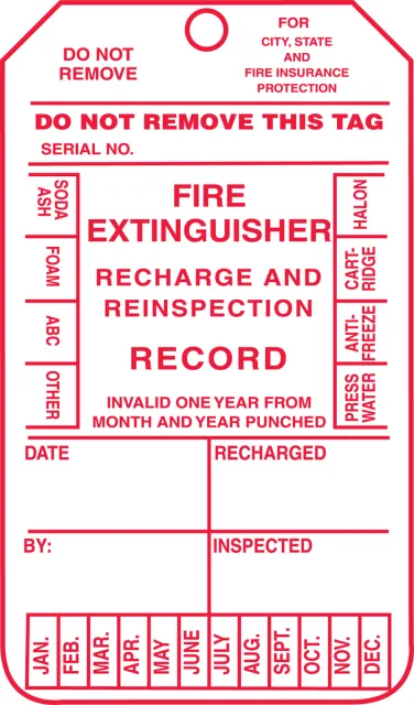 Accuform MGT210PTM Fire Inspection Safety Tag: Fire Extinguisher Record