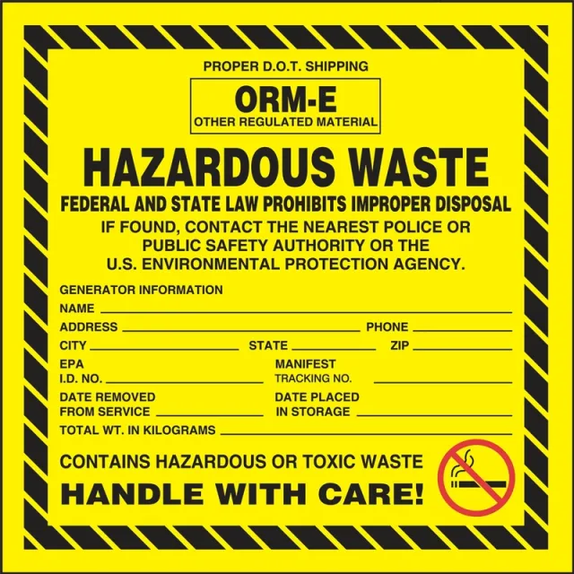 Accuform MHZW06PSC Hazardous Waste Label: Hazardous Waste - ORM-E