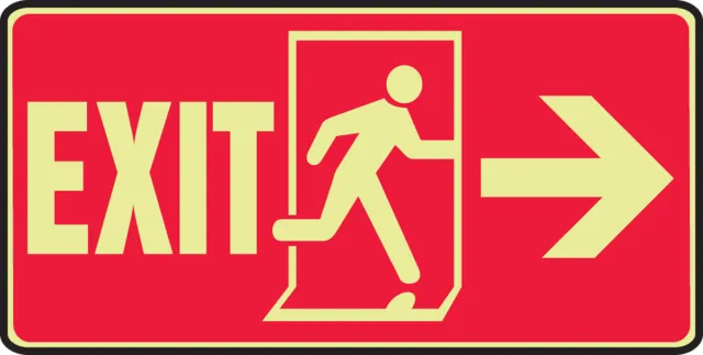 Accuform MLEX514GP Glow-In-The-Dark Safety Sign: Exit (With Graphic And Right Arrow)