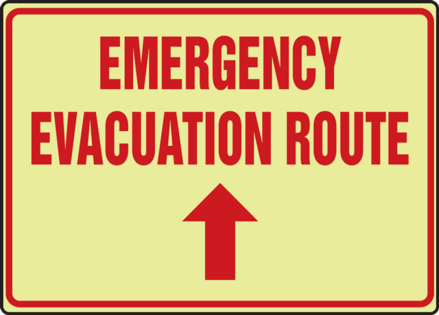 MLFE506GF Glow-In-The-Dark Safety Sign: Emergency Evacuation Route (Up Arrow) by Accuform