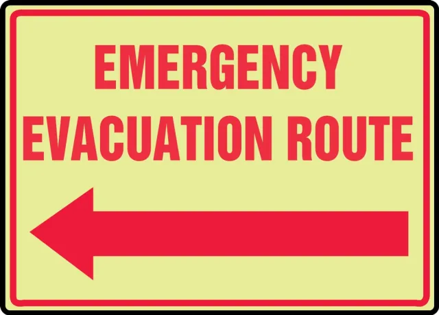 Accuform MLFE514GP Glow-In-The-Dark Safety Sign: Emergency Evacuation Route (Left Arrow)