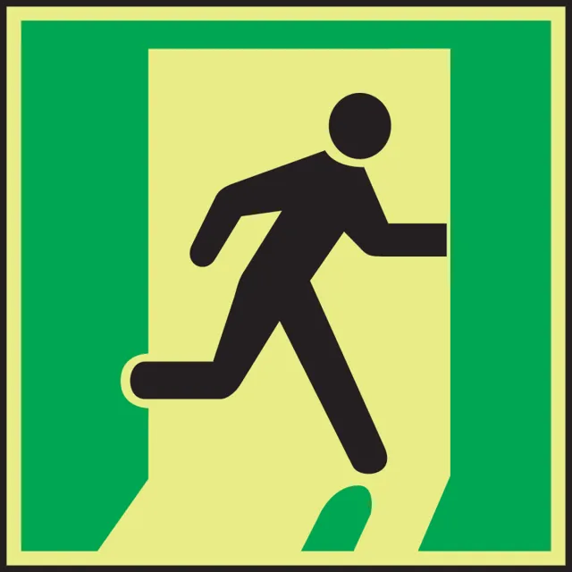 Exit Sign, Polyester, 6" W, 6" H, Pictogram Only, Green, Yellow