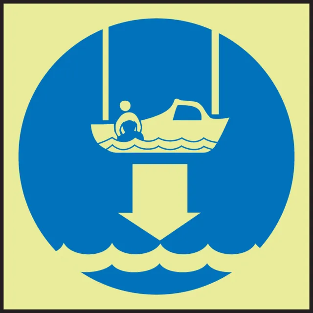 Accuform MLMR210GE Glow-In-The-Dark IMO Evacuation & First Aid Sign: Lower Rescue Boat