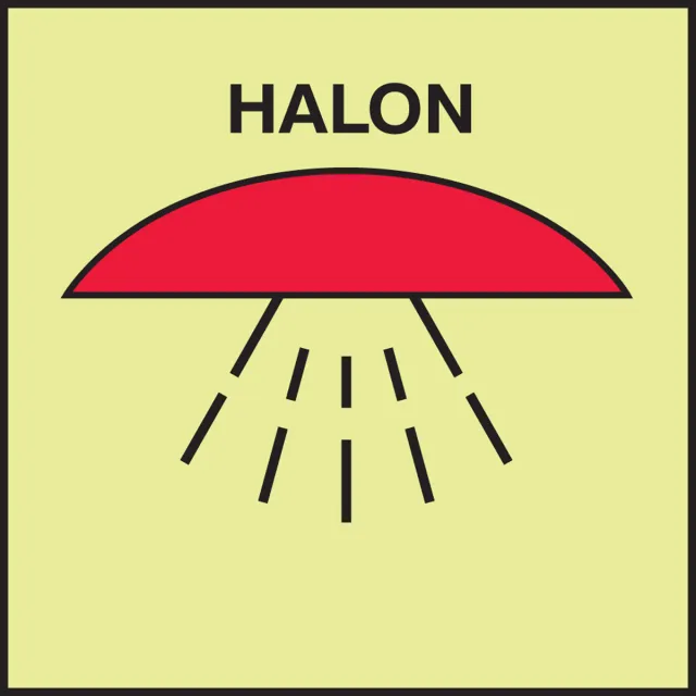 Fire Halon Sign, 6X6", Halon, ENG, SURF, Sign Background Color: Green