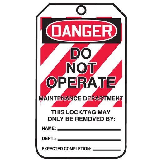 Safety Tags, DANGER DO NOT OPERATE MAINTENANCE DEPT, 5.75in x 3.25in, HS-Laminate, 5PK