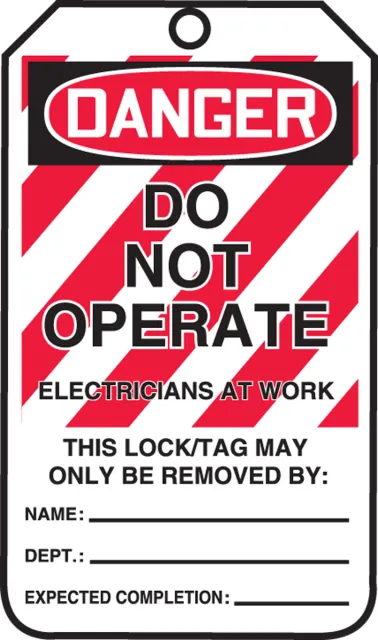 Accuform MLT402CTP OSHA Danger Lockout Tag: Do Not Operate Electricians At Work