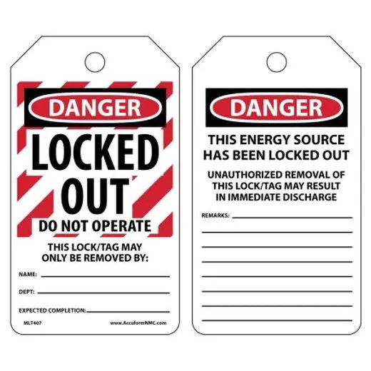 Accuform MLT407LPP 5-3/4"" x 3-1/4"" OSHA Danger Safety Tags: Locked Out - Do Not Operate