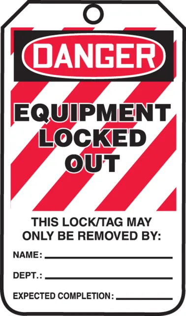 Accuform MLT410PTM OSHA Danger Lockout Tag: Equipment Locked Out