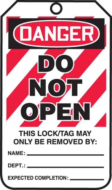 Safety Tags, DANGER DO NOT OPEN, 5.75in x 3.25in, HS-Laminate, 5PK