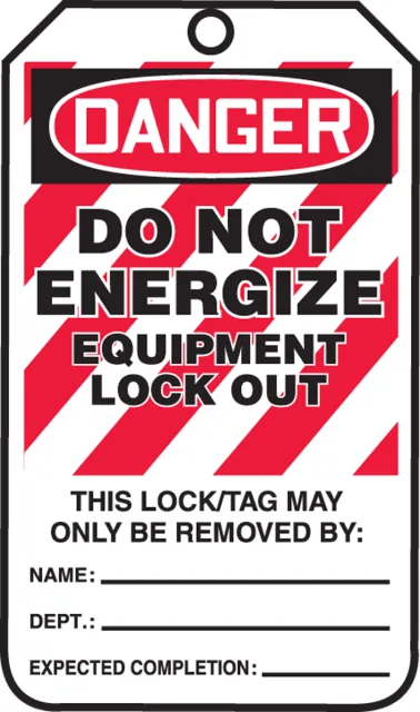 Accuform MLT416PTM OSHA Danger Lockout Tag: Do Not Energize - Equipment Lock Out
