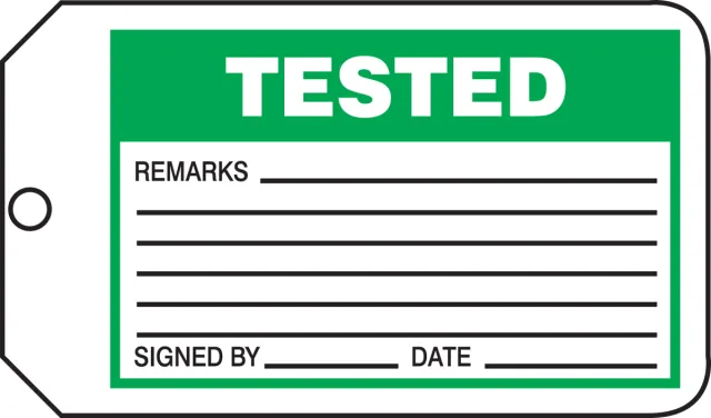 Safety Tags, TESTED, 5.75in x 3.25in, RP-Plastic, 5PK