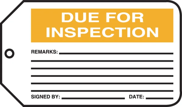 Safety Tags, DUE FOR INSPECTION, 5.75in x 3.25in, RP-Plastic, 25PK