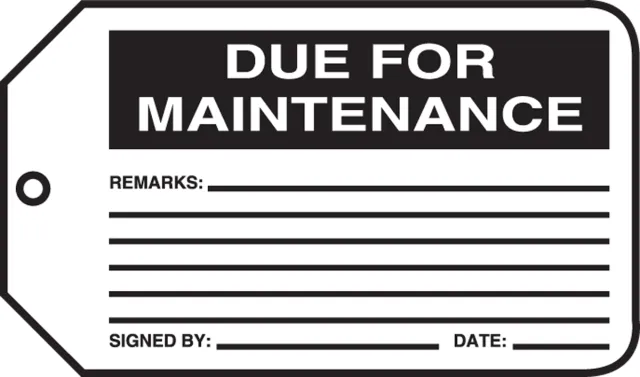 Safety Tags, DUE FOR MAINTENANCE, 5.75in x 3.25in, RP-Plastic, 25PK